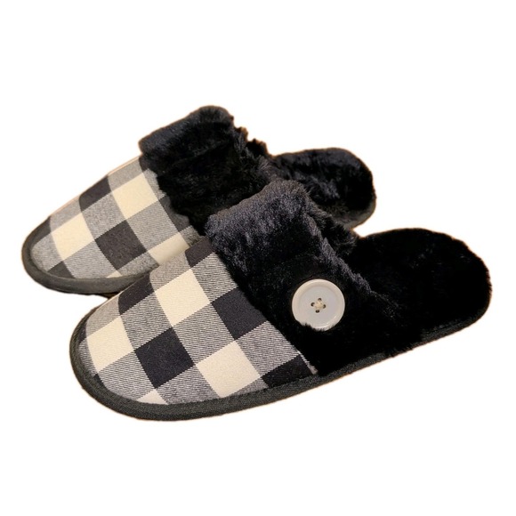 The Unbranded Brand Shoes - Women's Slippers Sz 8 Buffalo Check White And Black Cushioned Sole